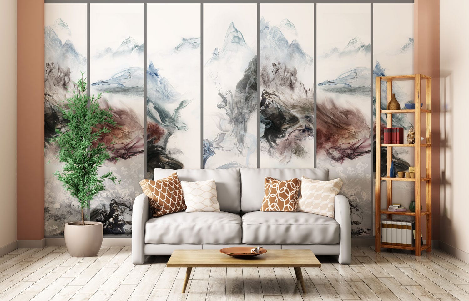 stained mountains wall mural lounge custom design