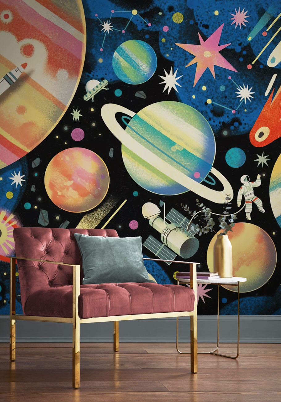 colorful galaxy wallpaper mural hallway decoration idea
