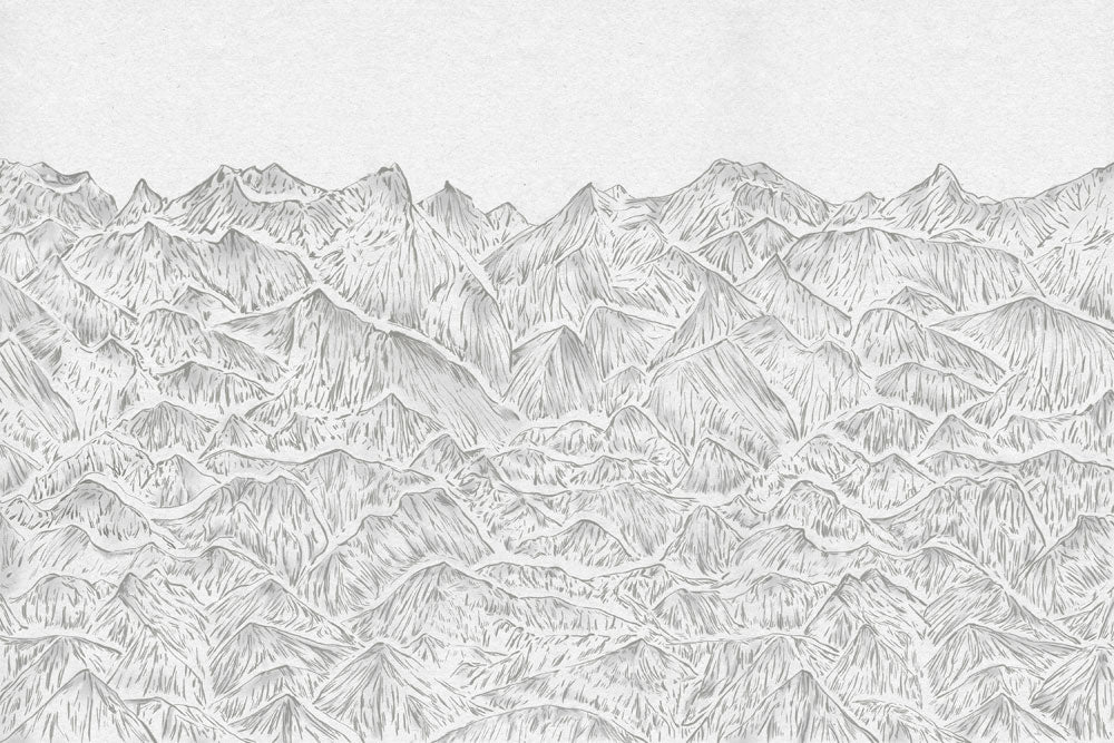 Mountain peaks in pencil for wallpaper murals