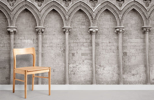 grey brick arch column mural wallpaper