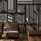 Use this wallpaper mural of straight mechanical lines as a decorative element in the living room.