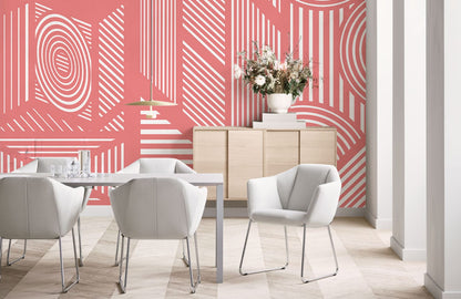 Wall Mural with Pink Machine Lines, Suitable for Use as Dining Room Decoration