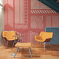 Use this wallpaper mural of straight pink mechanical lines as a decorative element in the living room.