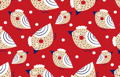 Strawberry Birds Animal Pattern Wallpaper Mural