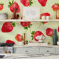 Living room wallpaper with a fresh strawberry fruit theme