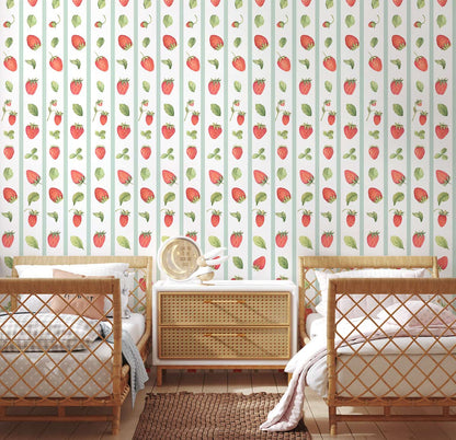 Red Floral Botanical Garden Mural Wallpaper in bedroom