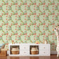 Vintage Floral Patterned Green Mural Wallpaper in children's room