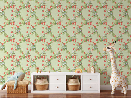 Vintage Floral Patterned Green Mural Wallpaper in children's room