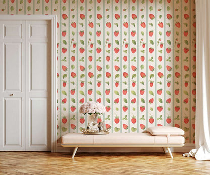 Red Floral Botanical Garden Mural Wallpaper in living room