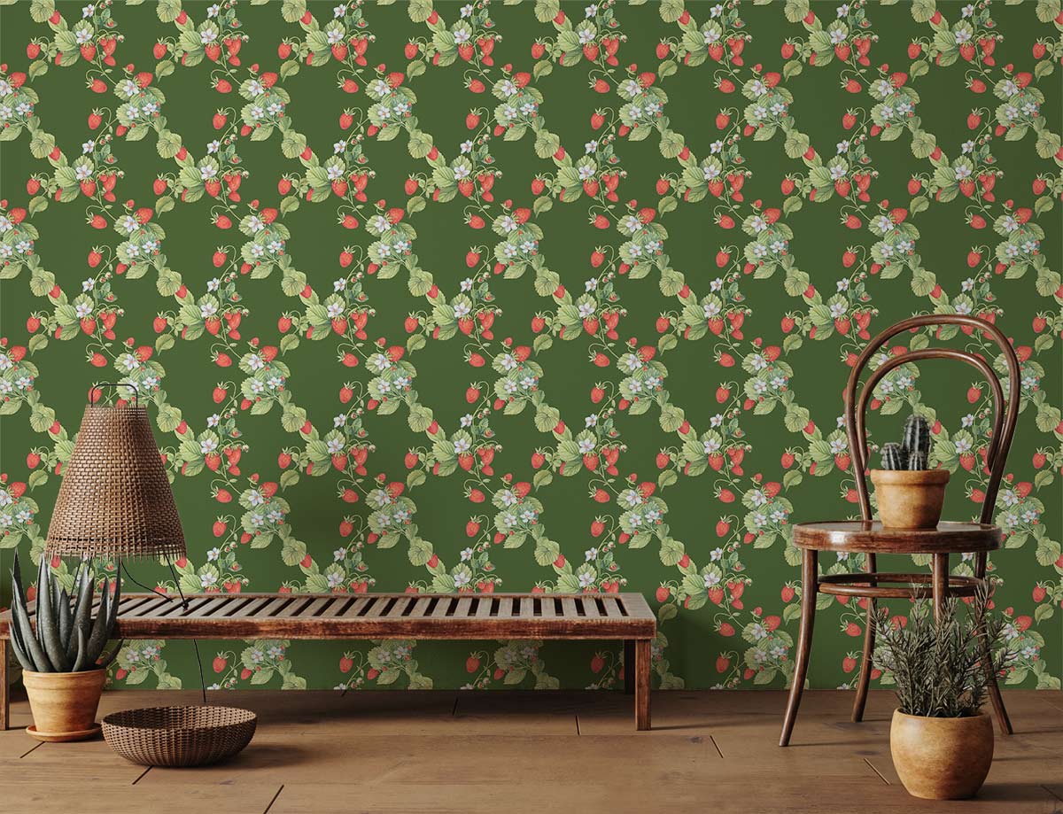 Emerald Green Floral Vintage Mural Wallpaper