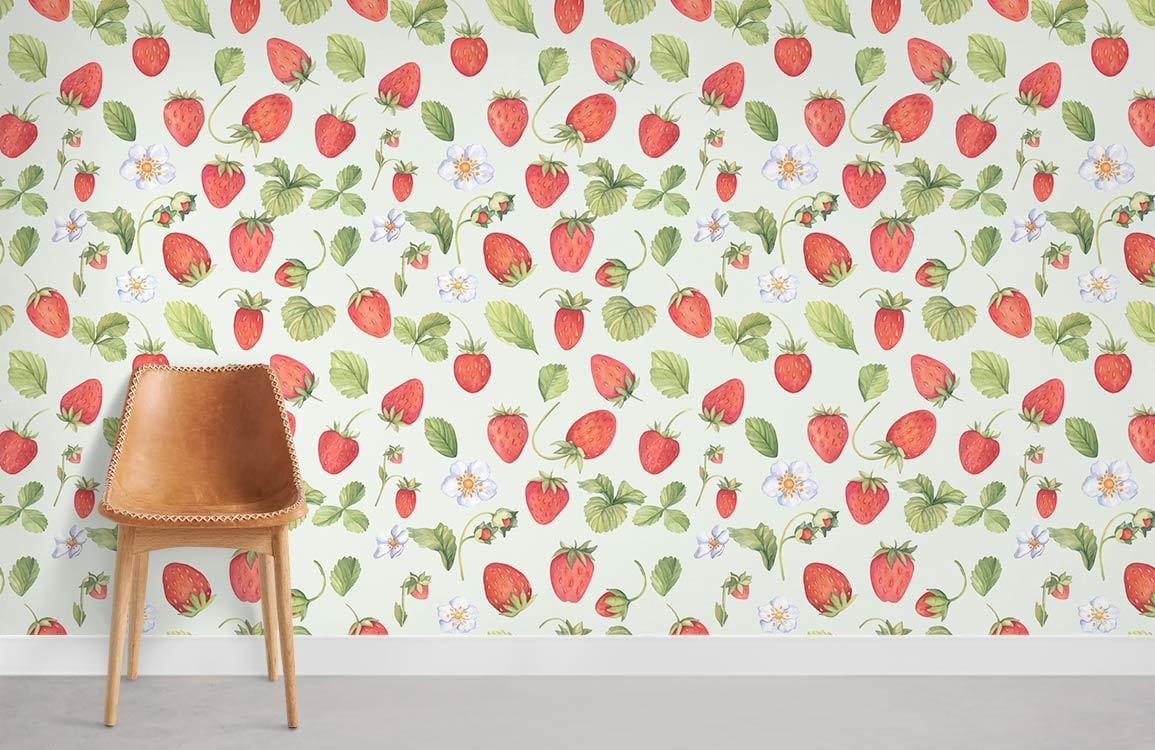 Vintage Strawberry Botanical Mural Wallpaper