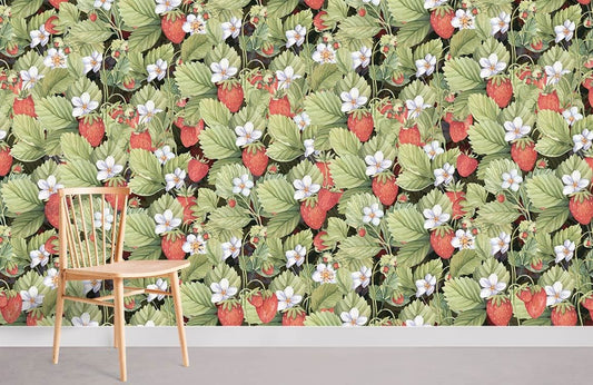 Botanical Strawberry Field Mural Wallpaper