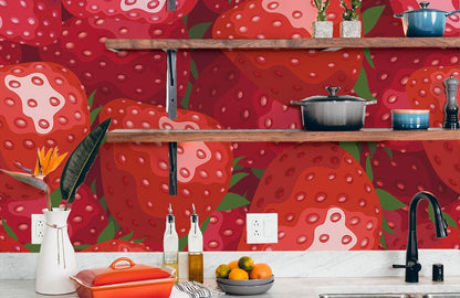 mural of a strawberry in a living room