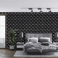 a bedroom with an unusual use of metal wallpaper