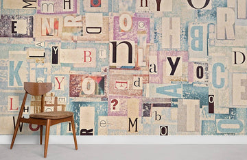 Vintage Typographic Collage Mural Wallpaper