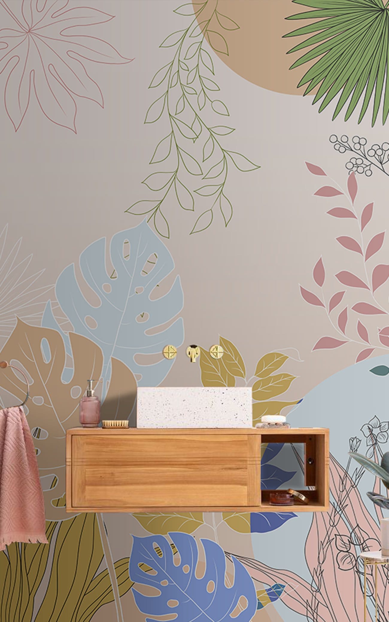 Vitality Plant Wallpaper Mural for Use as Decorating Material in Bathrooms