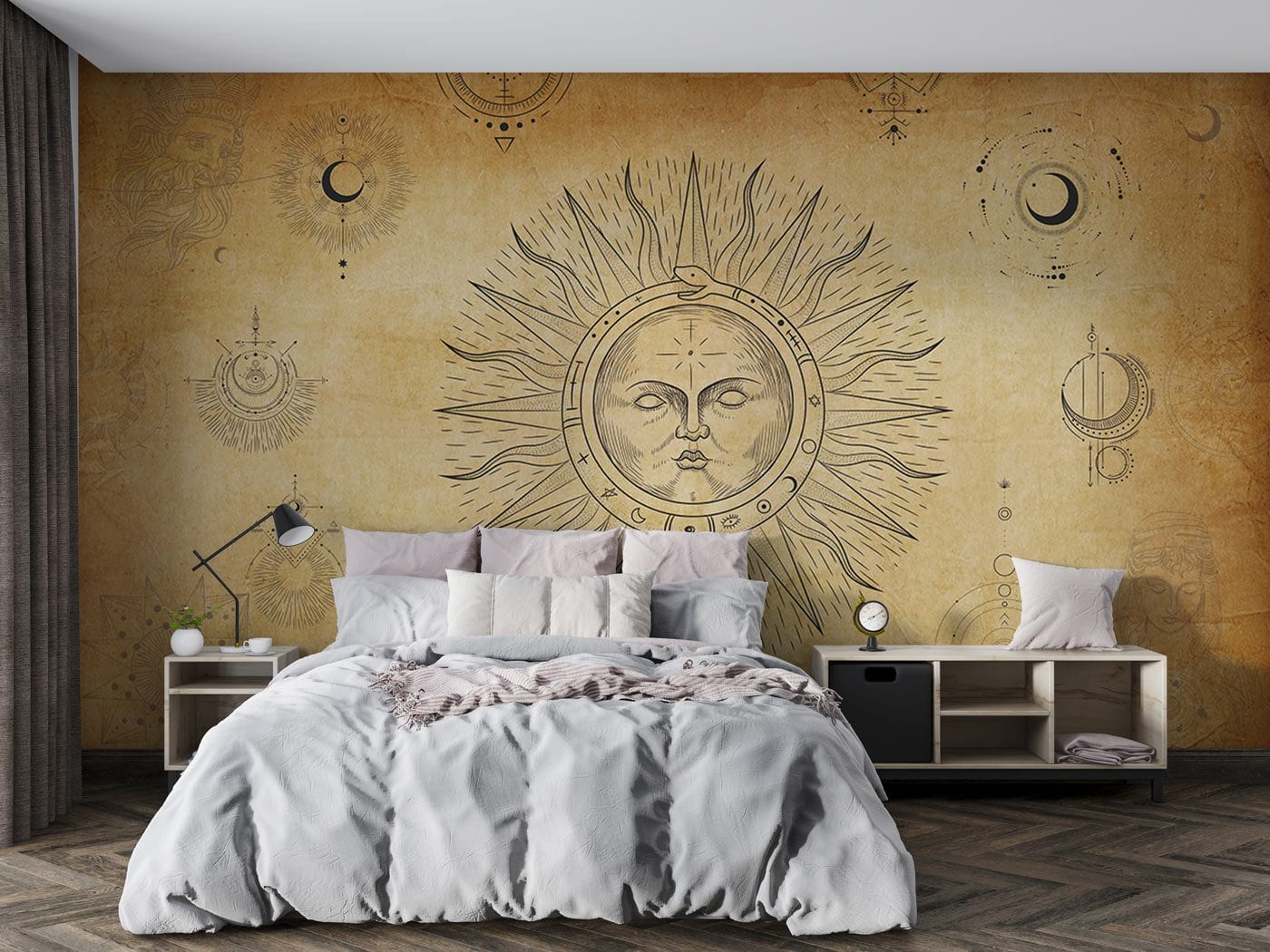 Sun Art Pattern Wallpaper Mural for Use in the Decoration of Bedrooms