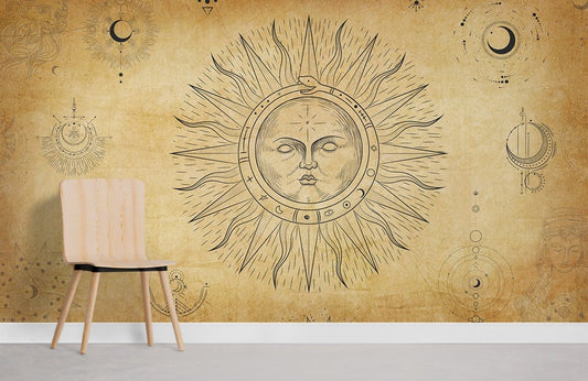 Sun Art Pattern Wallpaper Mural for Interior Design and Home Decoration