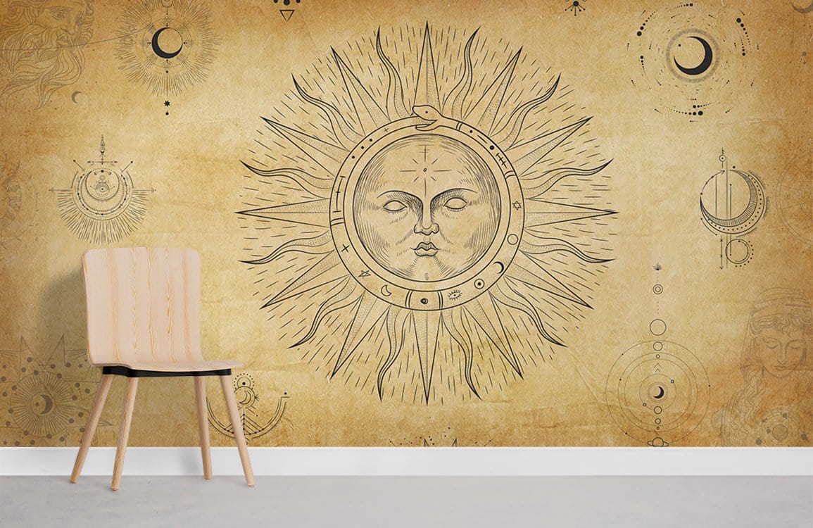 Sun Art Pattern Wallpaper Mural for Interior Design and Home Decoration