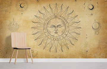 Boho Celestial Sun Antique Mural Wallpaper