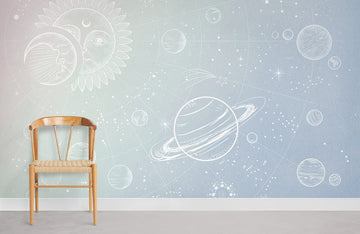 Celestial Space-Themed Child's Mural Wallpaper