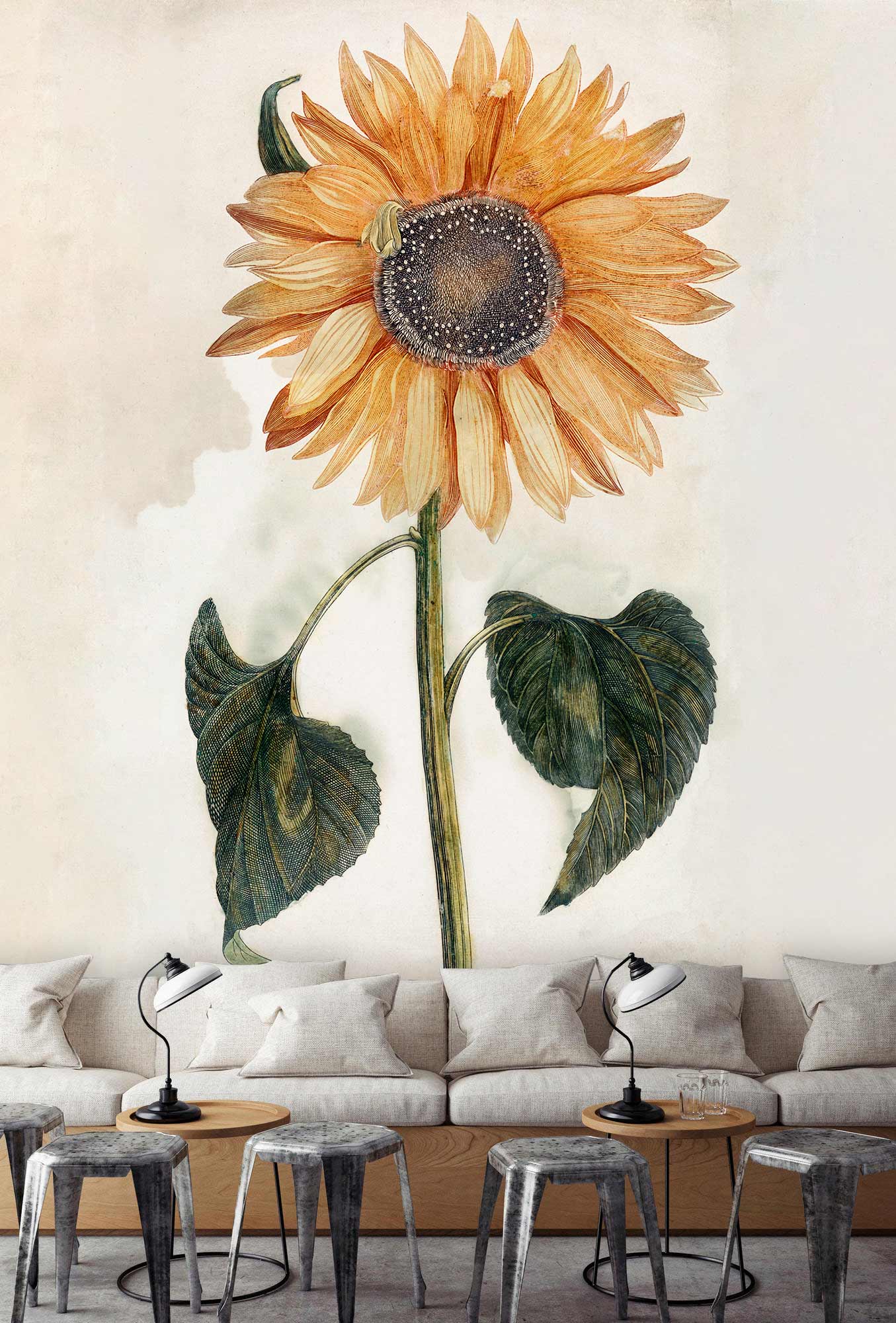 Sunflower Wall Mural Art Design For Restaurant