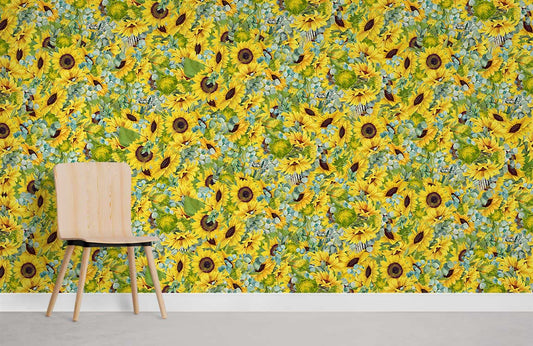 yellow vigor sunflower wall mural for room