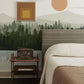 Wallpaper mural depicting a pine tree forest for use in decorating a bedroom