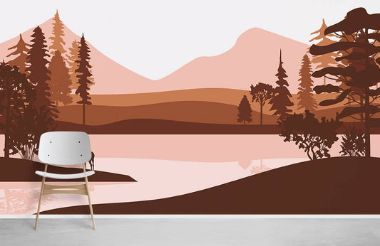 wallpaper mural with a silhouette of a pine forest