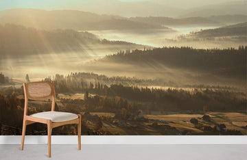 Nebeliger Herbstlandschaft Wandtapete