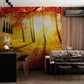 Falling Leaves and Warm Sunlight in a Wooded Landscape Mural Wallpaper for the Dining Room