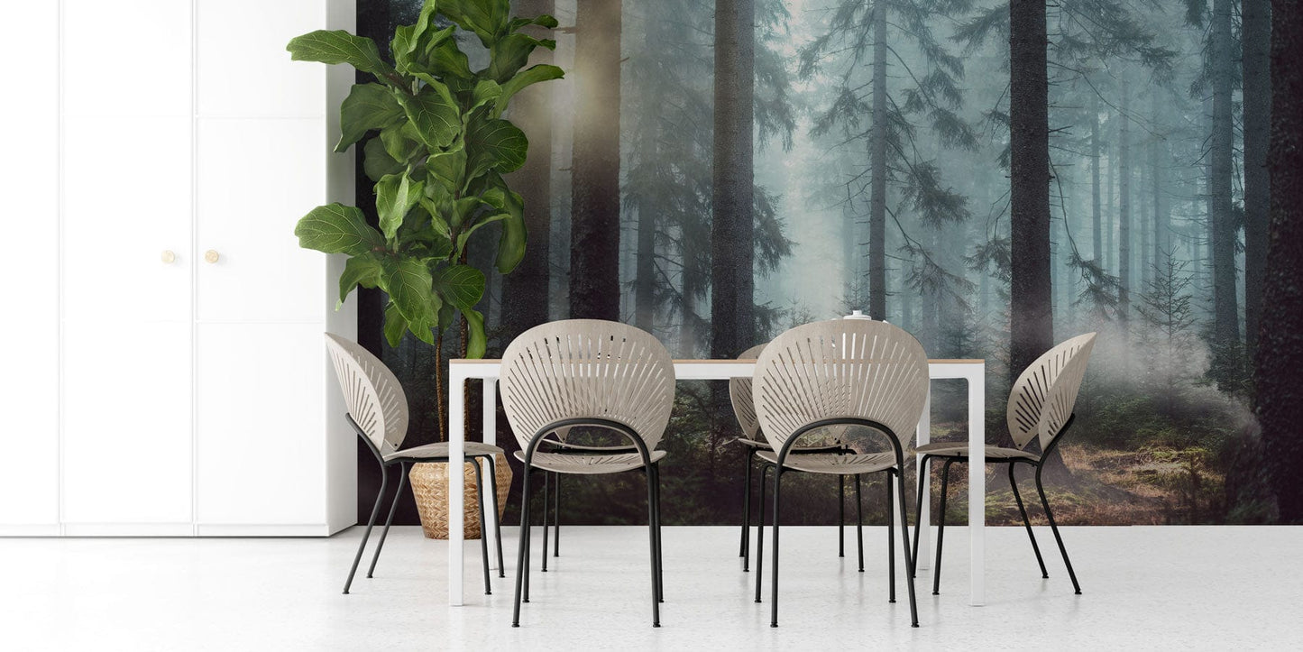 misty forest wallpaper mural dining room art decor