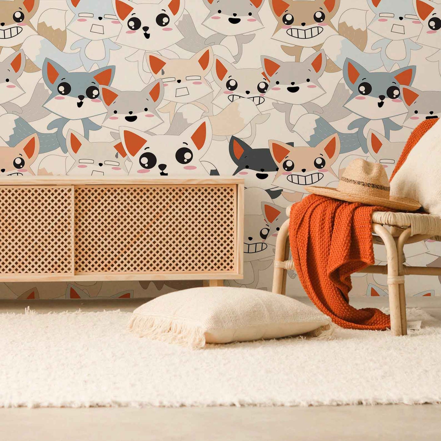 cute suprising fox cartoon wallpaper mural customized for living room