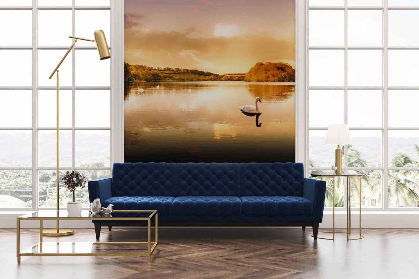 Swan Lake Scenery Wallpaper Mural for the Interior Design of the Living Room