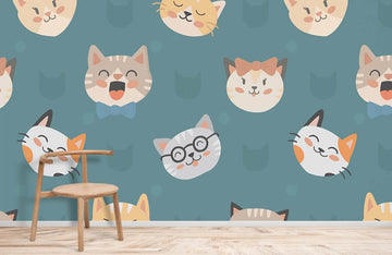Papier peint mural motif de dessin animé de chat mignon