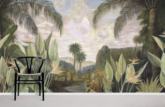 Home Decoration Featuring a Tropical Forest Wallpaper Mural