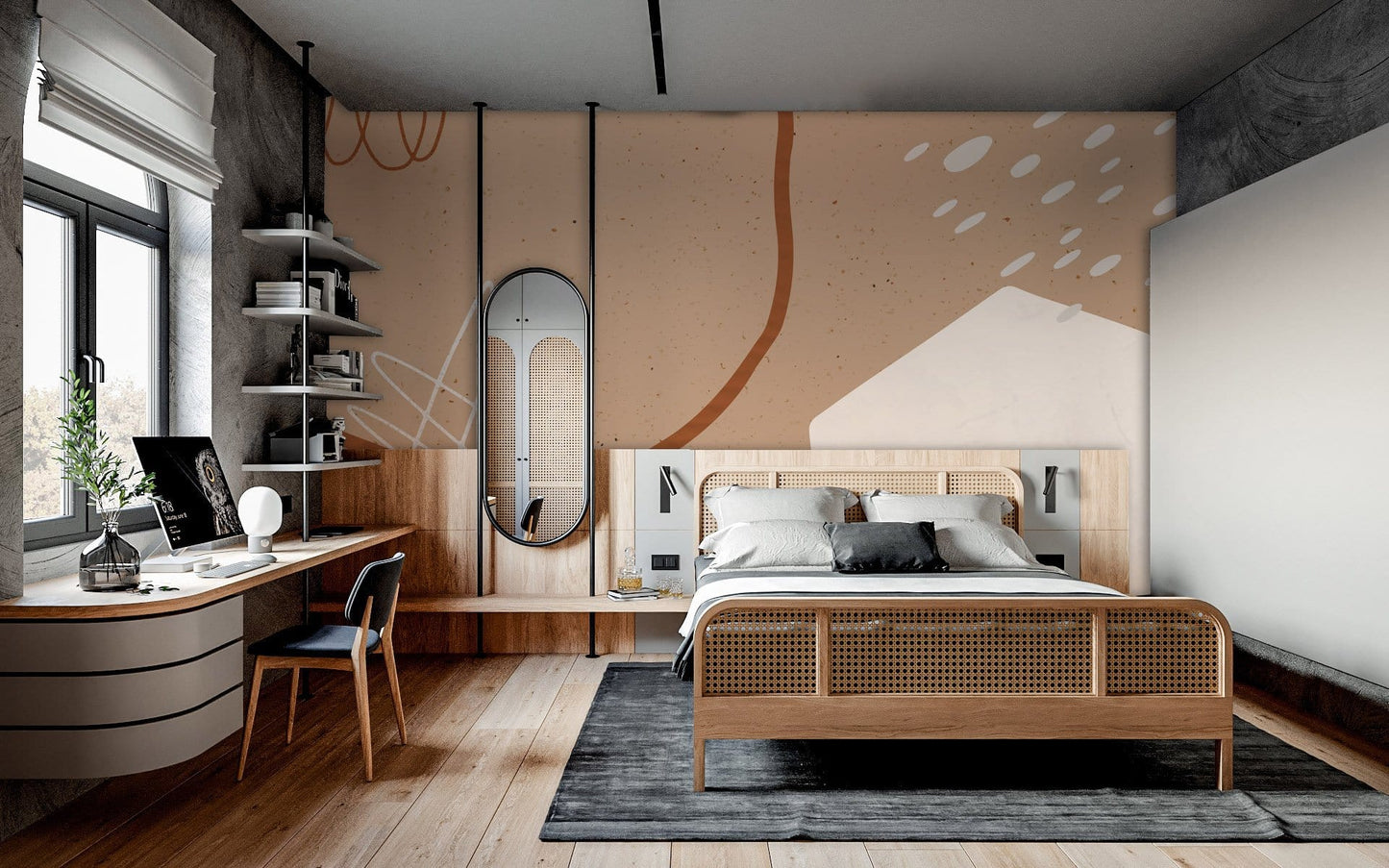 Wallpaper mural with a brown abstract pattern for use in decorating the bedroom