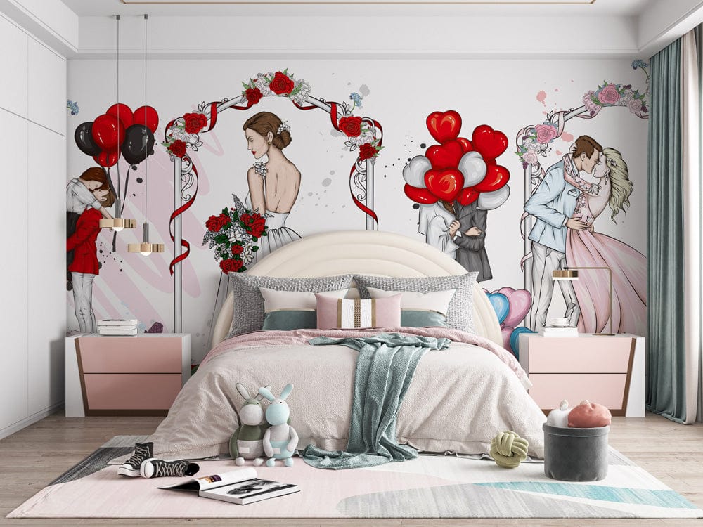 Sweet Wedding Painting Wallpaper Mural Bedroom
