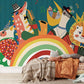 A wall mural depicting several animals participating in a symphony would work well as wallpaper in a nursery.