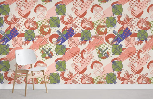 Abstract Geometric Playful Shapes Mural Wallpaper