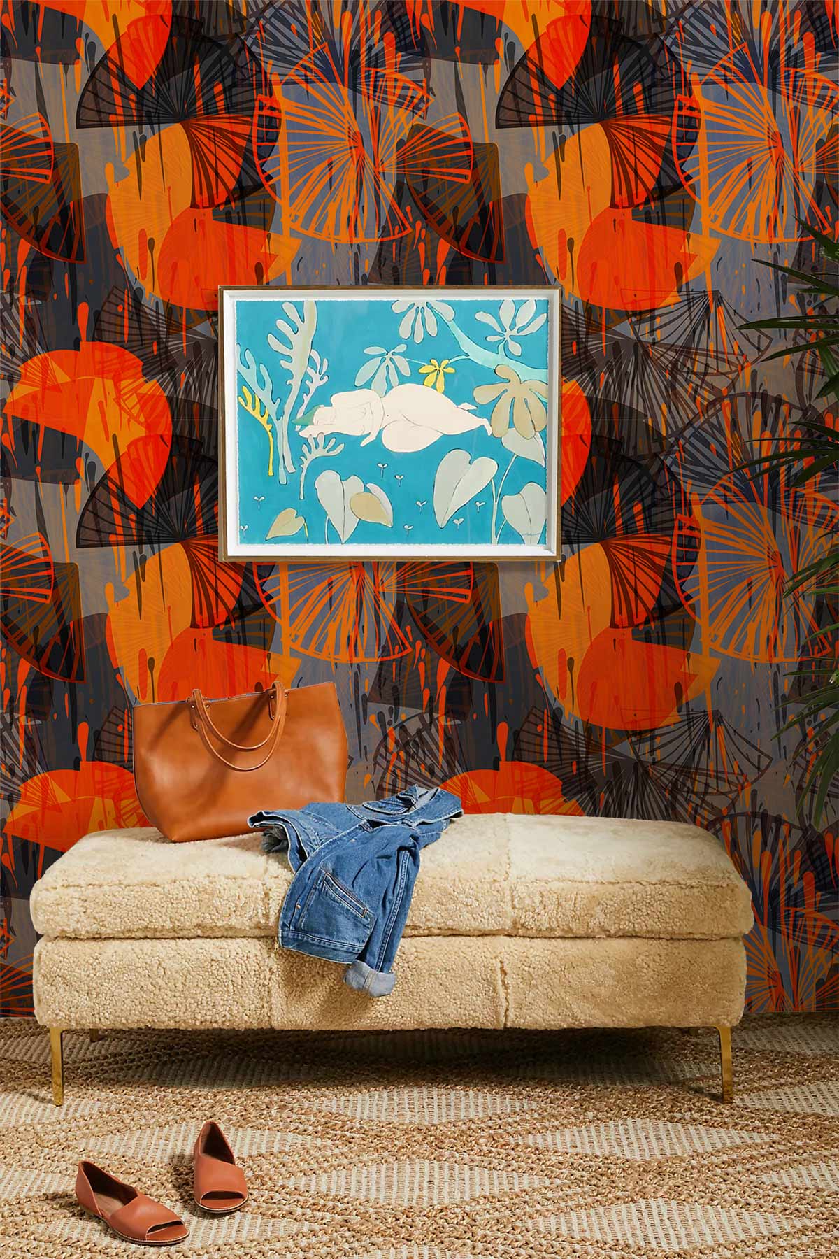 Textile Orange Pattern Wall Mural Custom Design