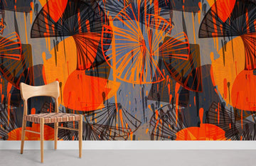 Abstract Orange Geometric Mural Wallpaper