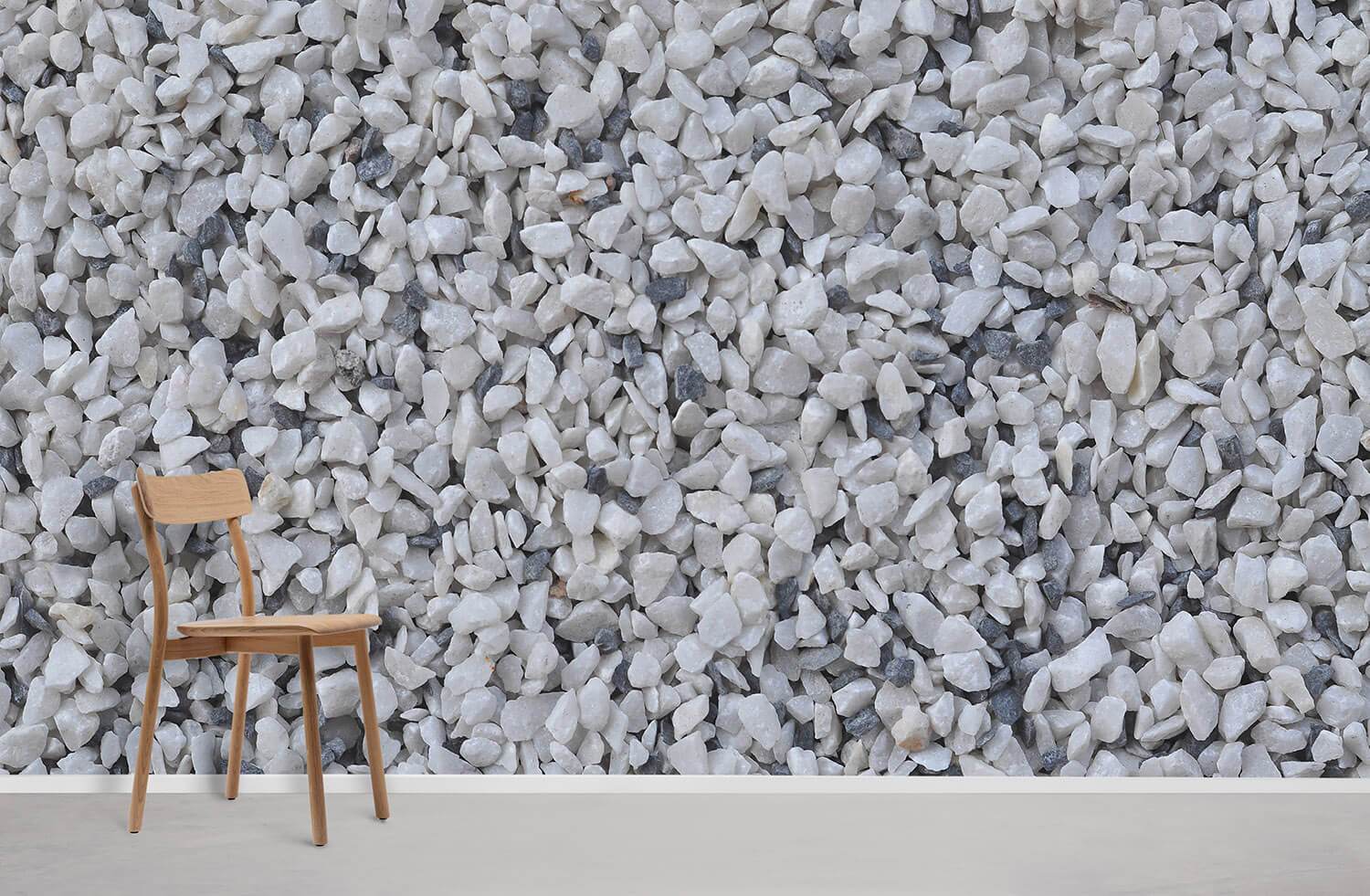 Wallpaper mural for home decoration featuring a white gravel industrial pattern.