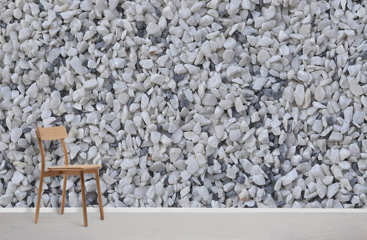 Wallpaper mural for home decoration featuring a white gravel industrial pattern.