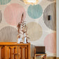 Geometric Abstract Circle Pattern Mural Wallpaper in living room