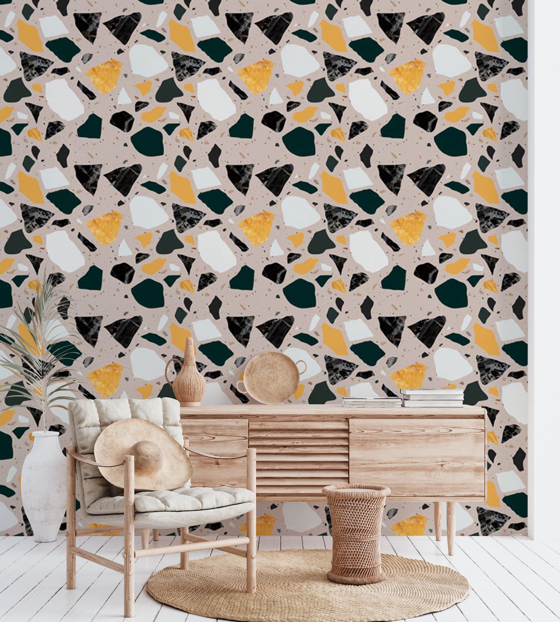 Wallpaper mural with a terrazzo and marble texture, perfect for decorating the living room.