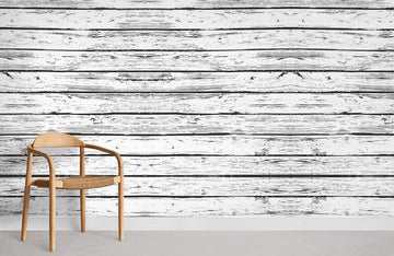Rustic Whitewashed Wood Plank Mural Wallpaper