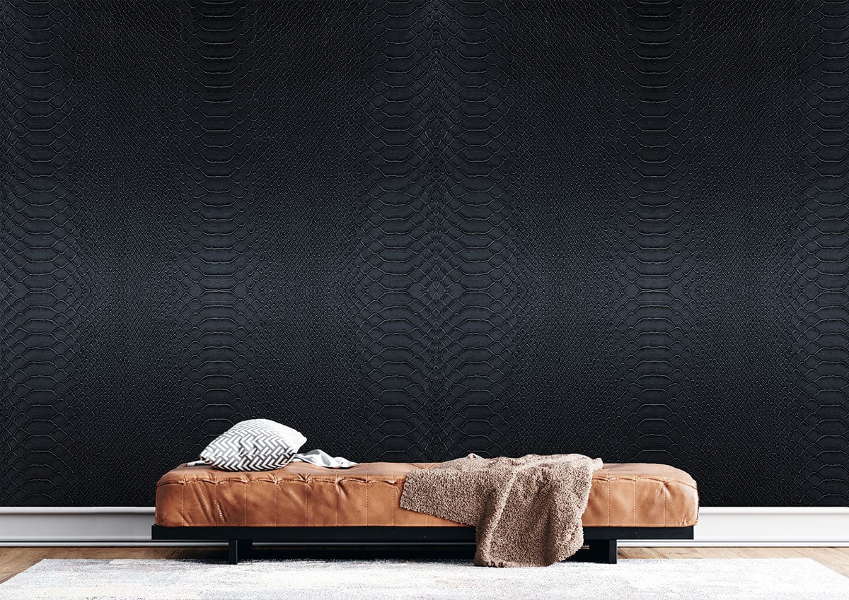 Wallcovering Mural Featuring a Texture of Dark Python Skin for Hallway Decoration