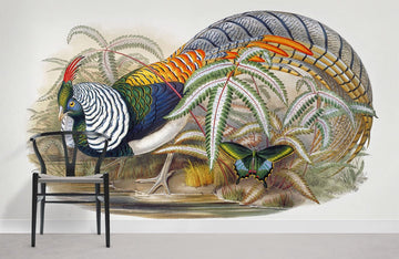 Vintage Botanical Pheasant Mural Wallpaper