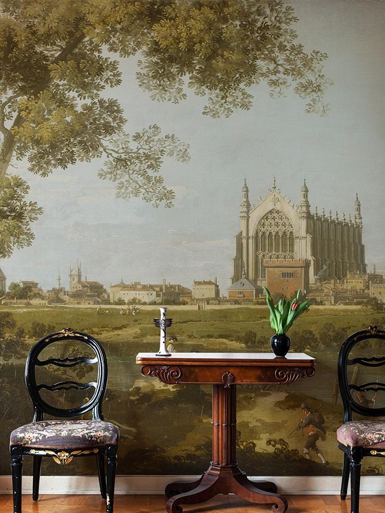 Wall mural wallpaper depicting the Chapel of Eton College for use in interior design of hallways